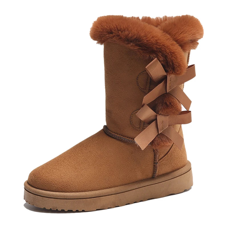 Women's mid-tube snow boots with bow decoration