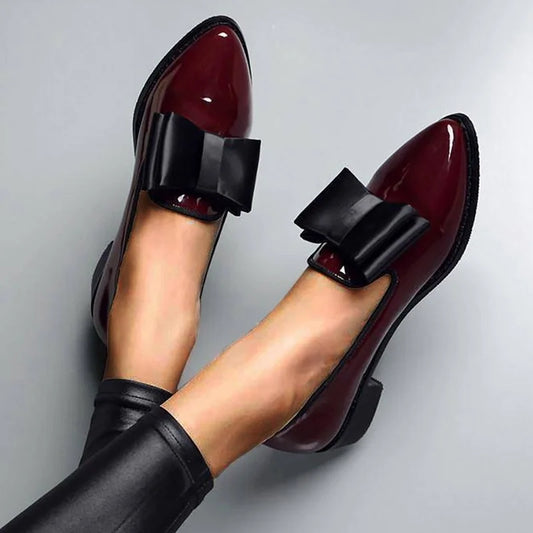 Glossy Bow Accent Slip-On Flats