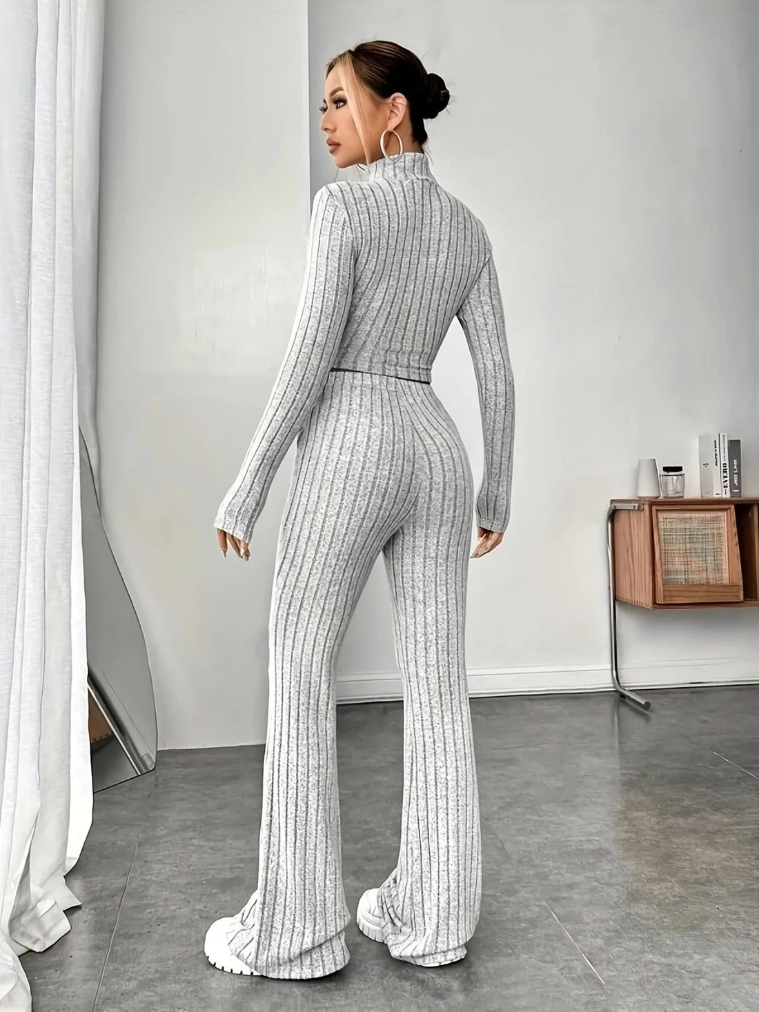 Spring women's knitted two-piece set sweater and loose pants