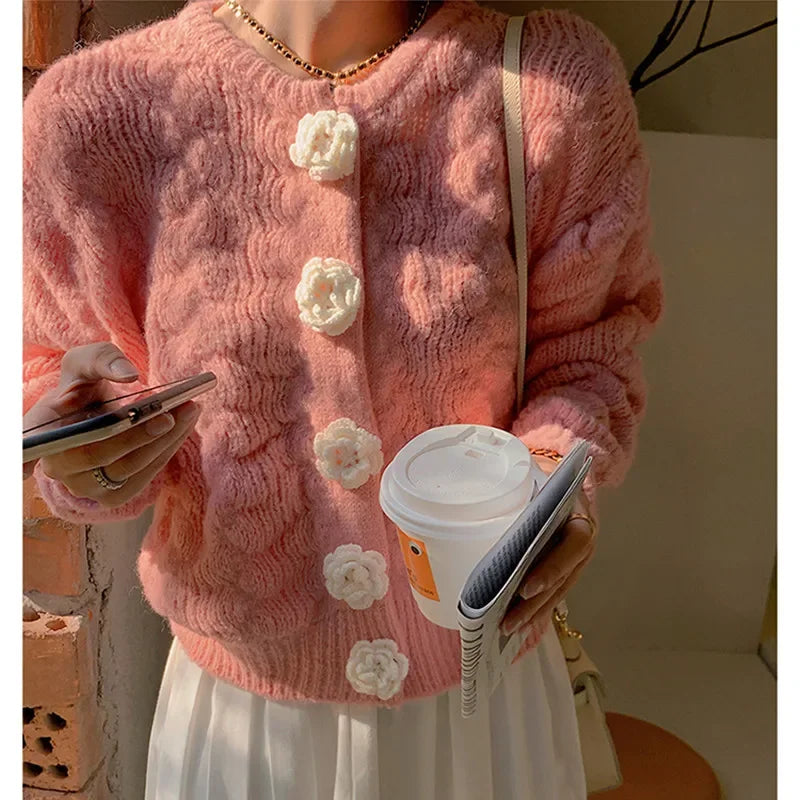 Women's flower short knitted cardigan