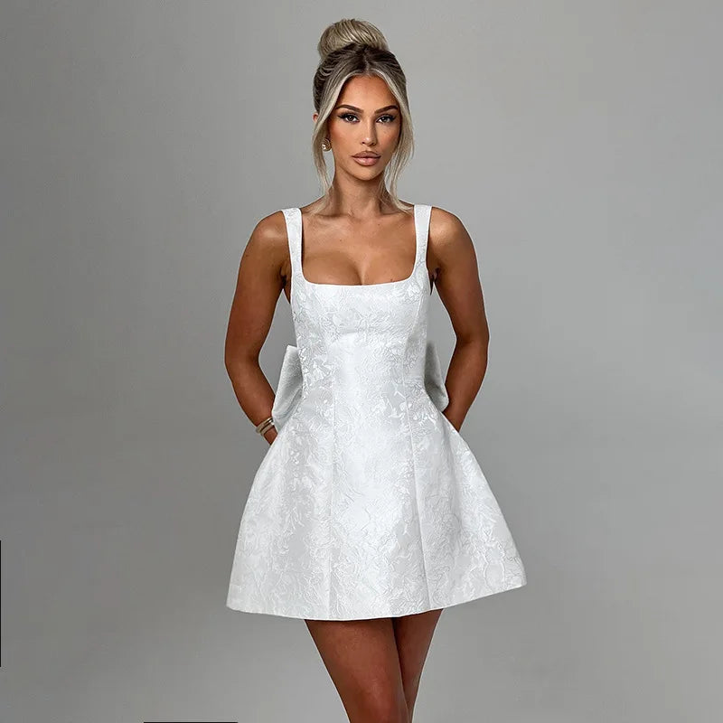 Jacquard A-Line Mini Dress with Wide Straps