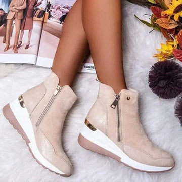 Women's wedge snow boots zipper warm plush winter ankle boots