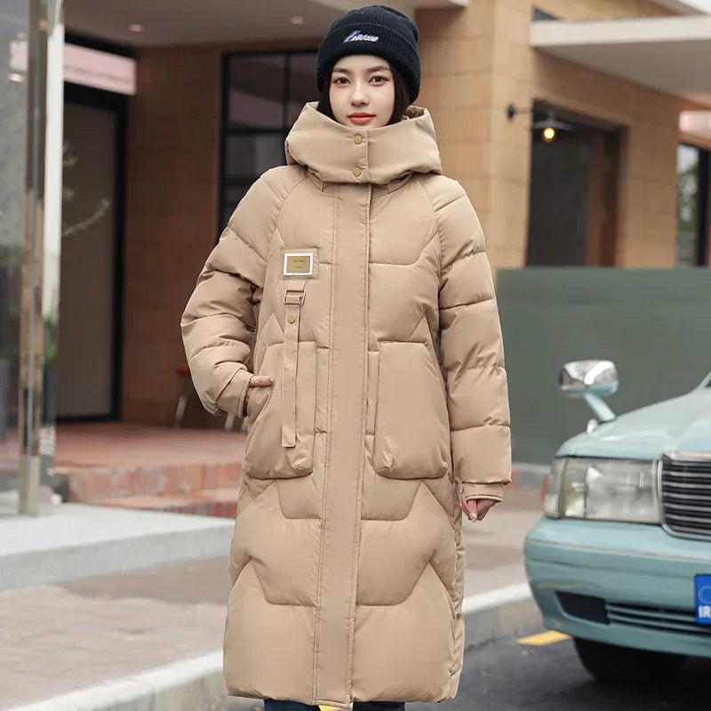 Women's winter windproof long hooded parka