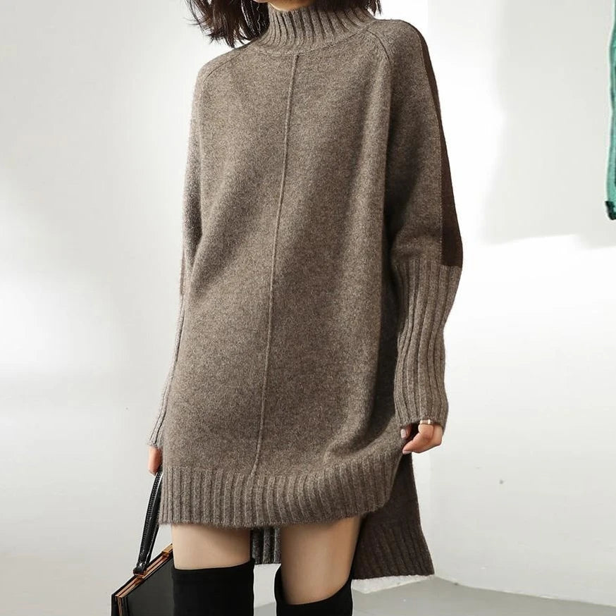 Cozy mock neck oversized sweater dress for women