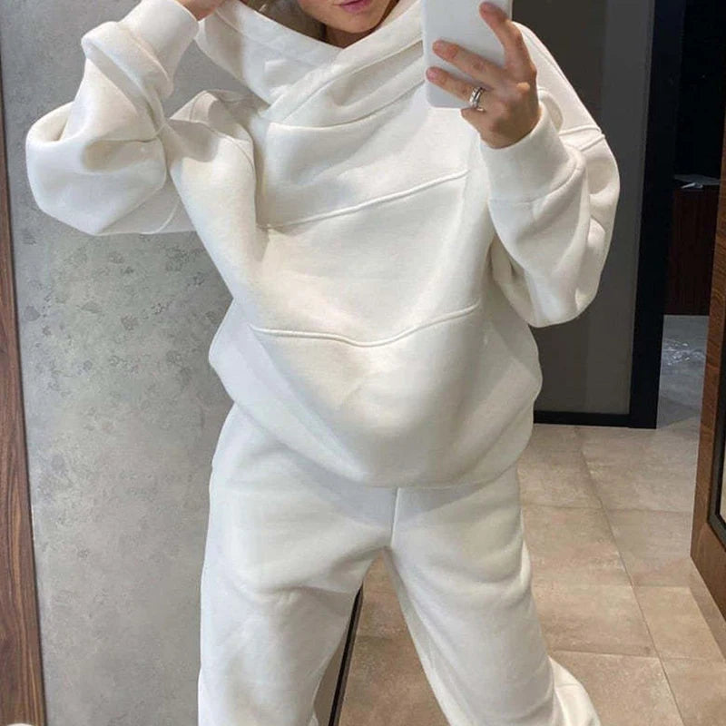 Women's casual  hooded sweatshirt  with pockets and long pants set