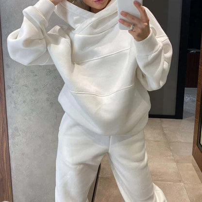 Women's casual  hooded sweatshirt  with pockets and long pants set