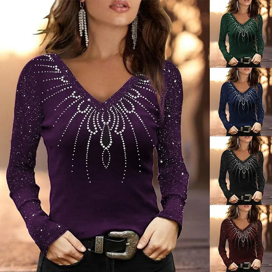 Geometric Pattern Slim Fit V-Neck T-shirt