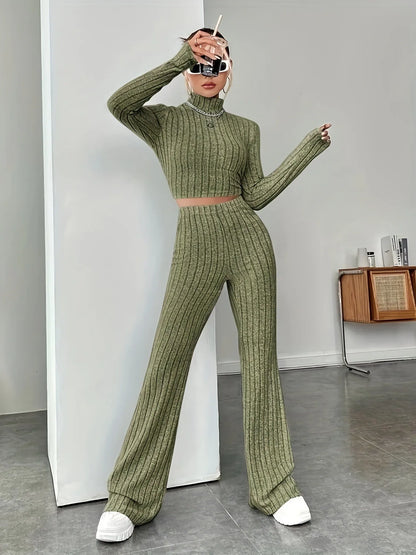 Spring women's knitted two-piece set sweater and loose pants
