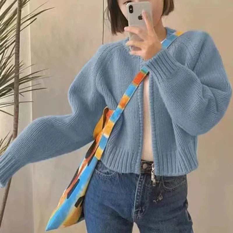Wool Knit Relaxed Fit Cropped Cardigan 