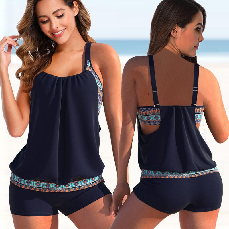Breathable Blouson Tankini Set With Adjustable Strapsnull