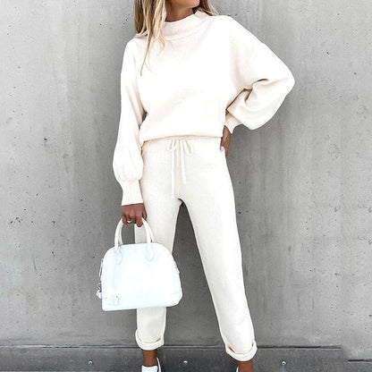 Women's autumn winter long sleeve fleece casual sweater set