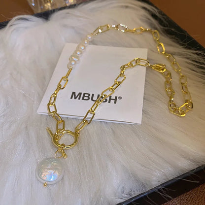 Women's Necklace - Chain Link & Pearl Design - Toggle Clasp Statement Jewelry