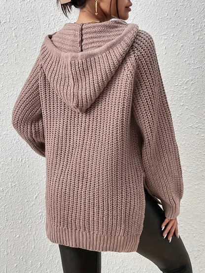 Women’s Hooded Sweater – Chunky Knit – Oversized Fit – Ribbed Cuffs – Casual Pullover