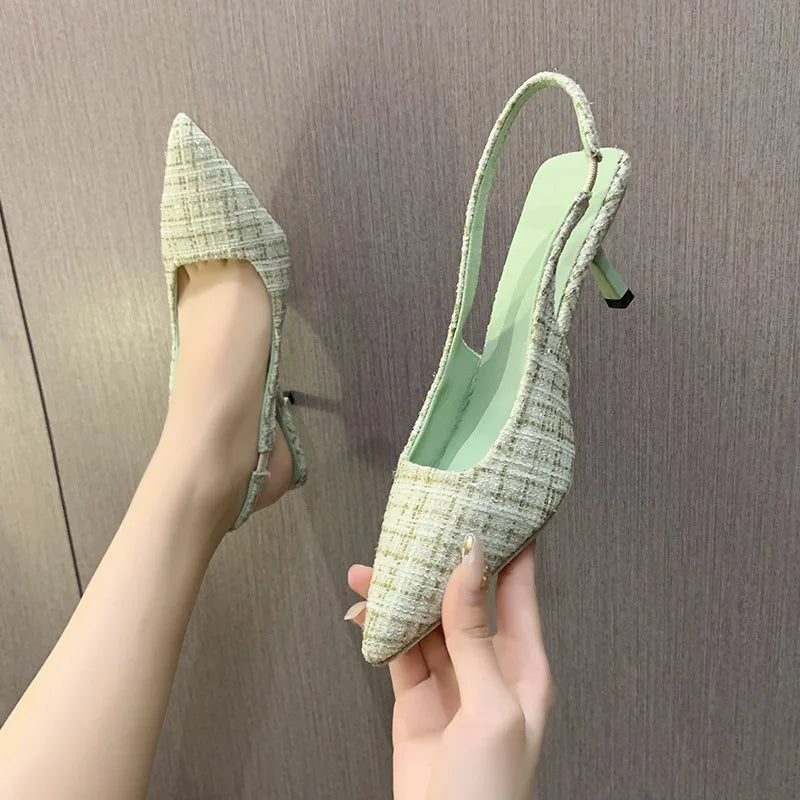 Women's Slingback Heels - Pointed Toe - Textured Design - Elegant & Comfortable