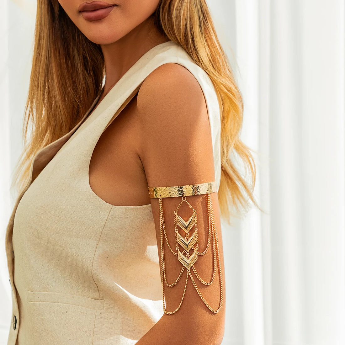 Women's layered chain arm cuff