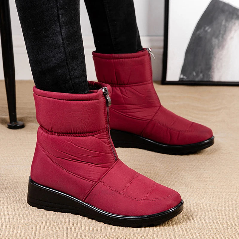 Women's padded zip-up waterproof plush ankle boots