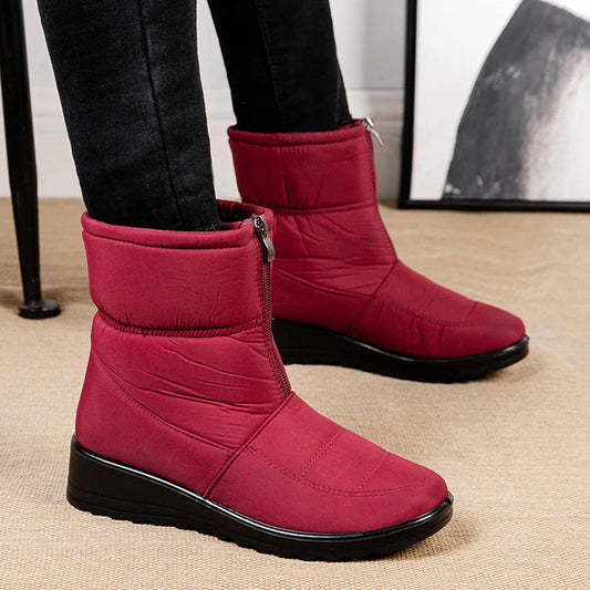 Padded Waterproof Zip-Up Plush Ankle Boots
