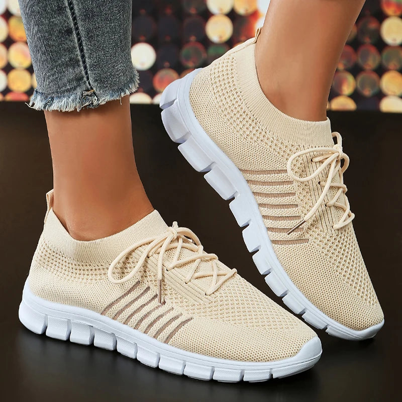 Women's Athletic Sneakers - Lightweight Breathable Mesh - Lace-Up Casual Shoes