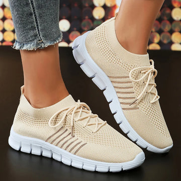 Women's cut-out striped breathable flats lightweight non-slip sneakers