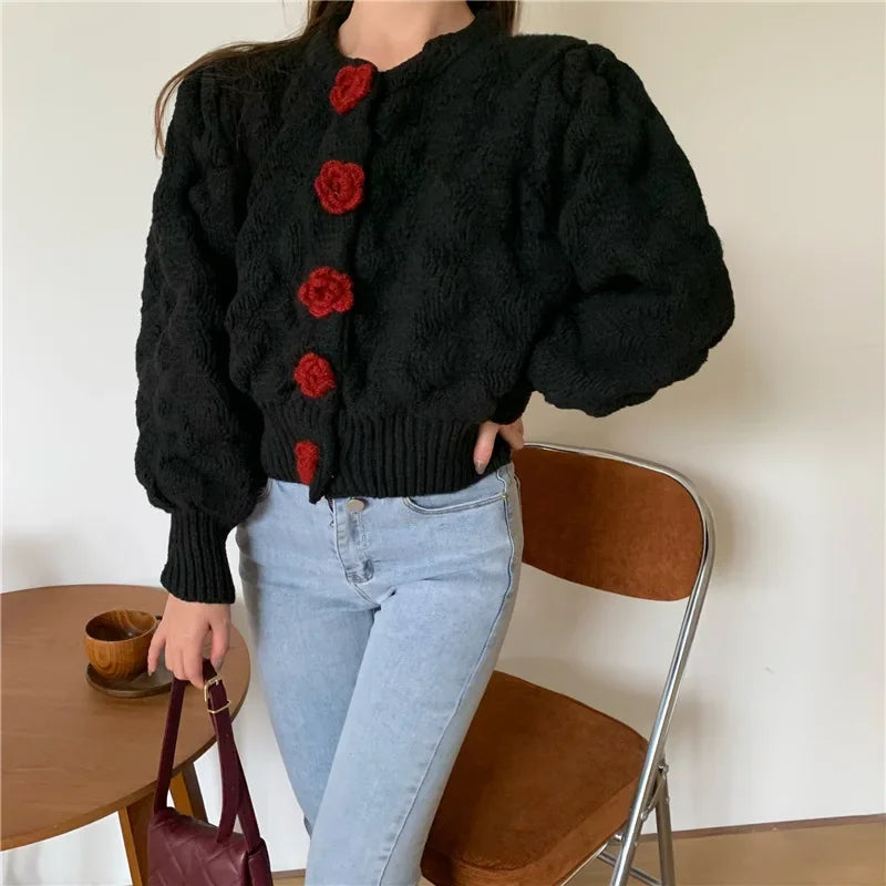 Women's flower short knitted cardigan