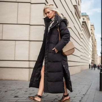Women's slim-fit hooded down parka coat