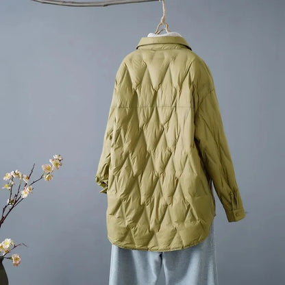 Women’s Quilted Shirt Jacket - Relaxed Fit - Button Front - Lightweight Layering Piece