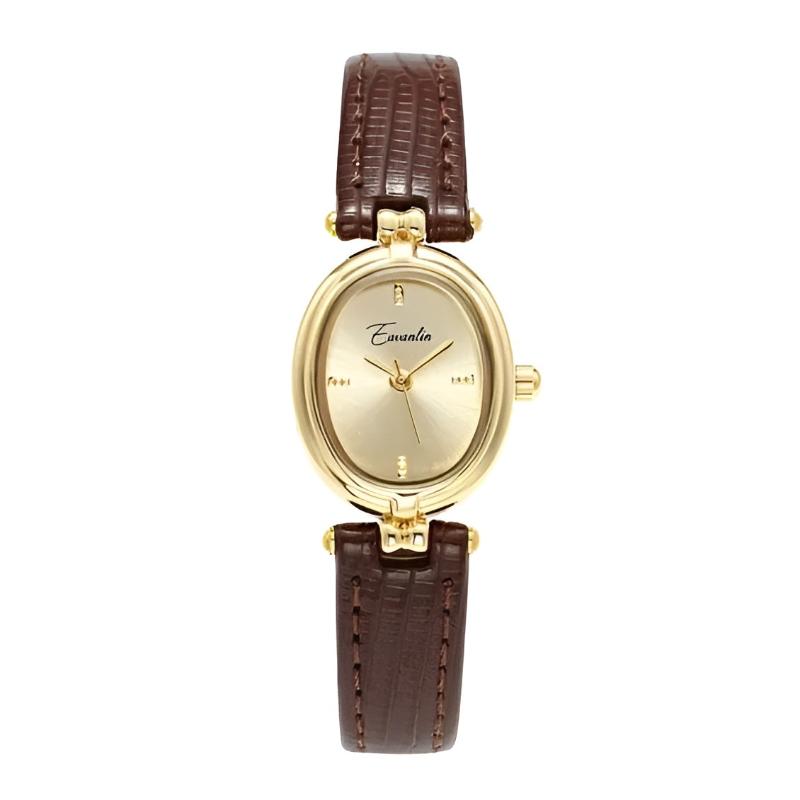 Isla Embossed Oval Wristwatch | Gold-Tone Slim Strap Wristwatch
