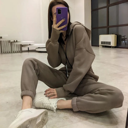 Women's long sleeve hoodie front zip tracksuit