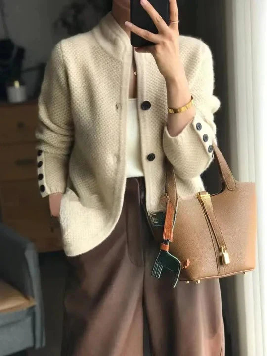 Loose Knitted Button Sleeve Casual Sweater