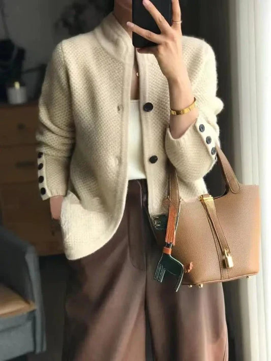 Loose Knitted Button Sleeve Casual Sweater