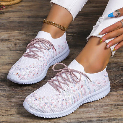 Women's Knit Sneakers - Breathable Mesh - Lightweight Comfortable Casual Shoes