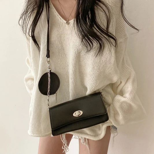 Loose V-Neck Slit Edge Sweater