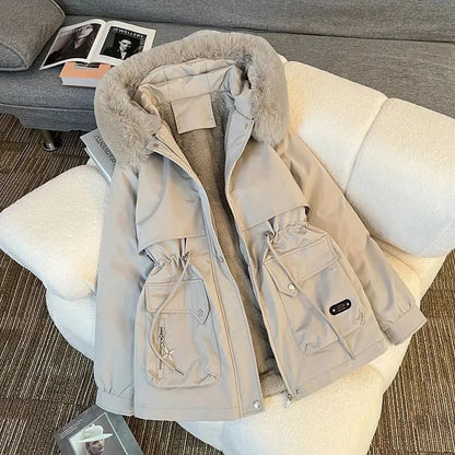 Women's thick warm hooded winter parka with snow padding