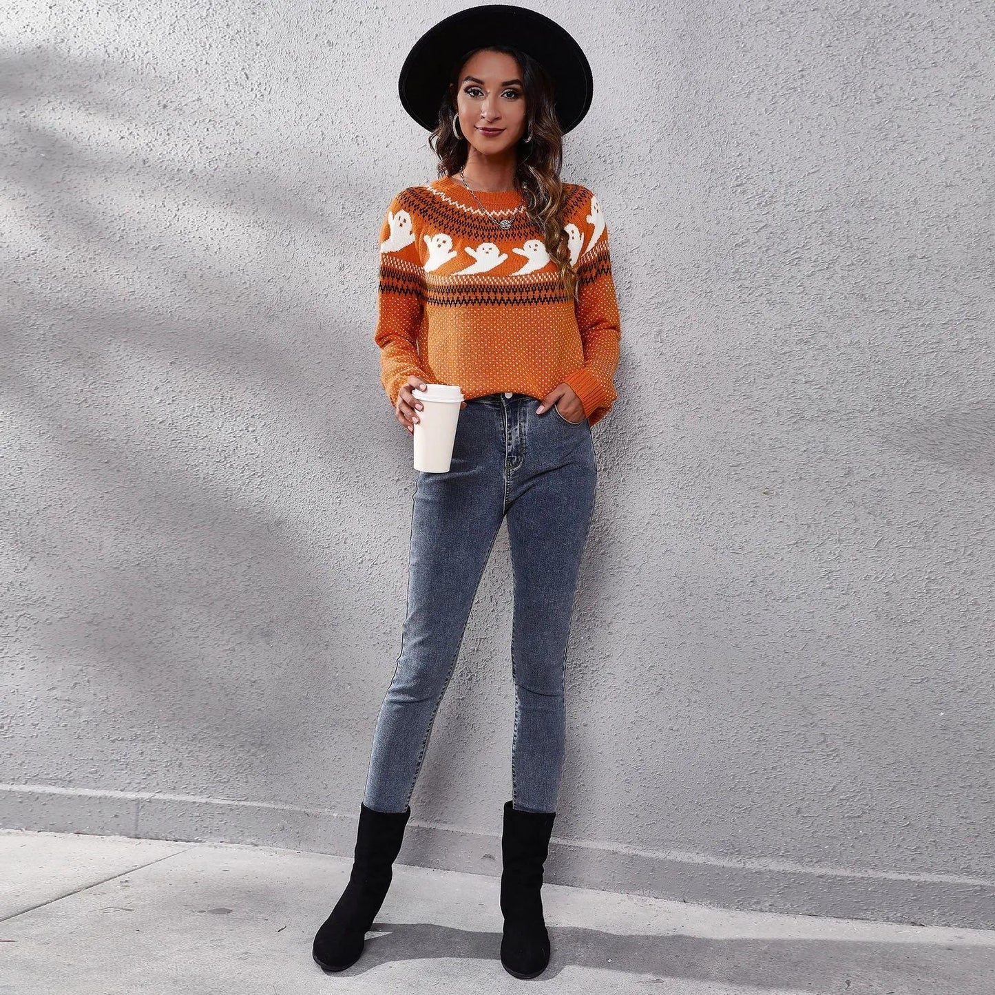 Women's retro ghost polka dot knitted sweater