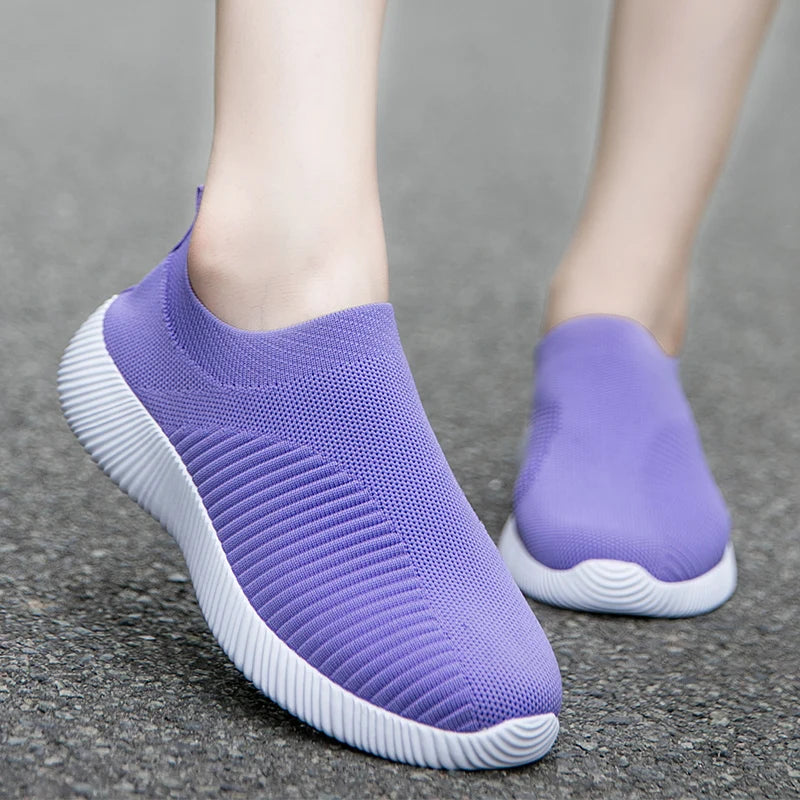 Women's Slip-On Sneakers - Breathable Knit - Lightweight Cushioned Sole - Casual Wear