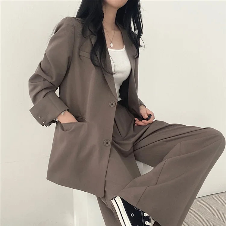 Women's casual lapel blazer and trouser set 2-piece outfit