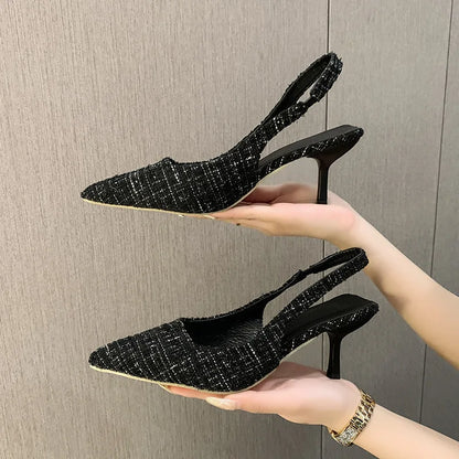 Women's Slingback Heels - Pointed Toe - Textured Design - Elegant & Comfortable