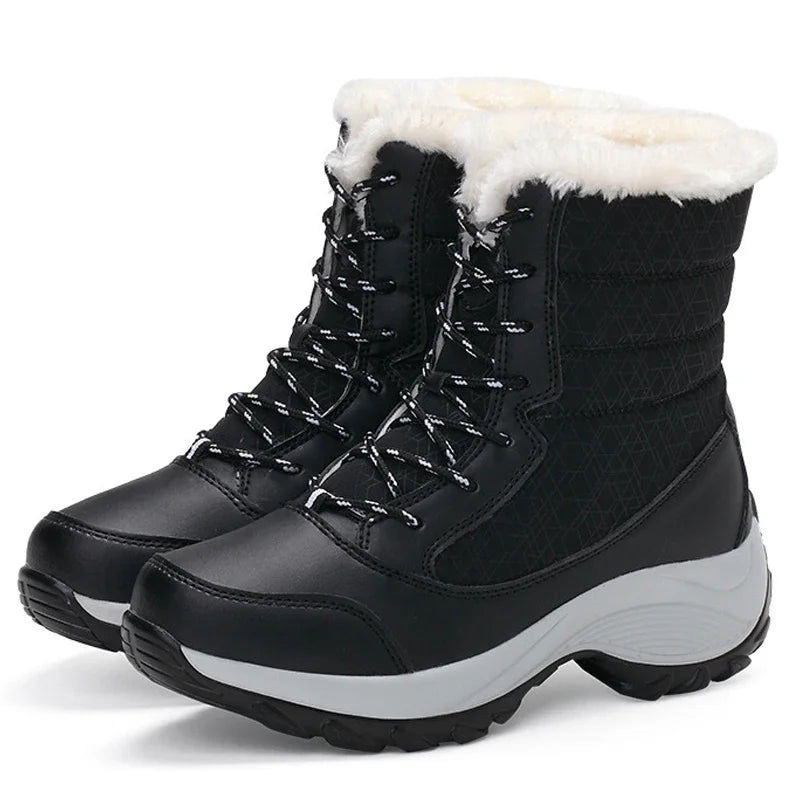 Women's platform outdoor snow boots with fur warm ankle wedge