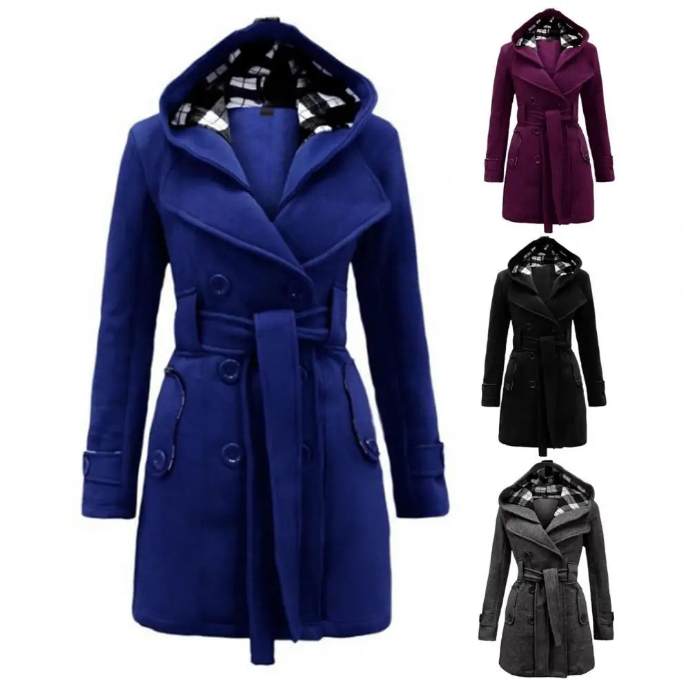 Women's plaid woolen overcoat