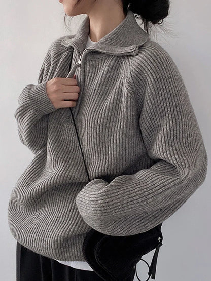 Half-zip ribbed knit sweater for women