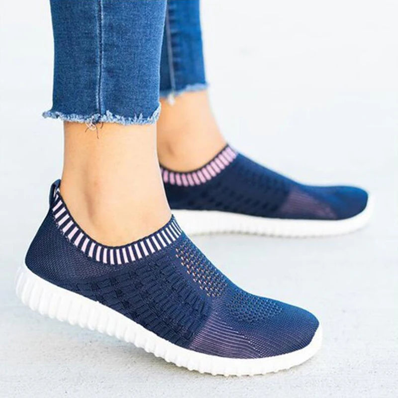 Women's Slip-On Sneakers - Breathable Knit Upper - Lightweight Cushioned Sole