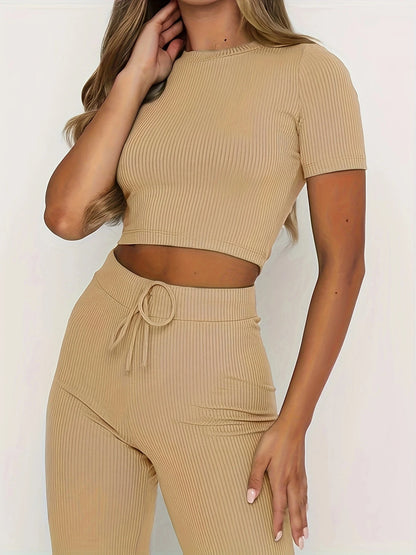 Women's casual crop top and drawstring sweatpants set