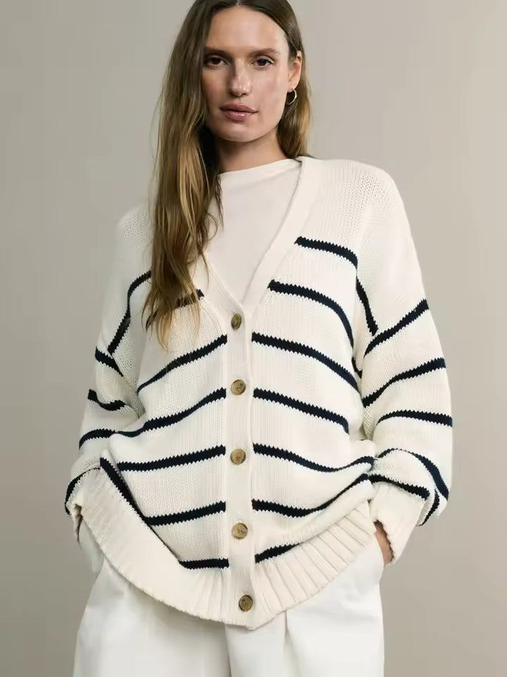 Knit Striped Relaxed Fit Cardigan 