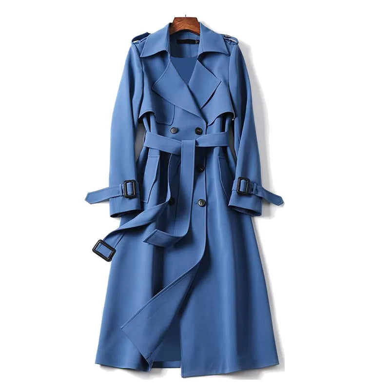 Women's double-breasted long trench spring coat