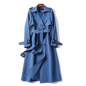 Women's double-breasted long trench spring coat