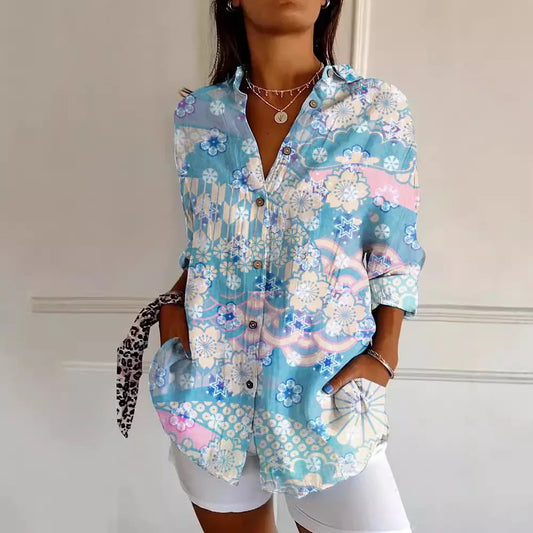 Patchwork Floral Print Relaxed Fit Blouse
