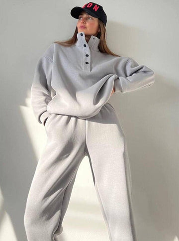 Women's snap button sweater and pants  tracksuit