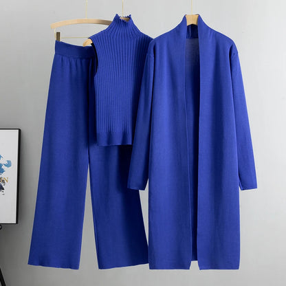Women's three-piece knitted suit sleeveless vest cardigan and pants set