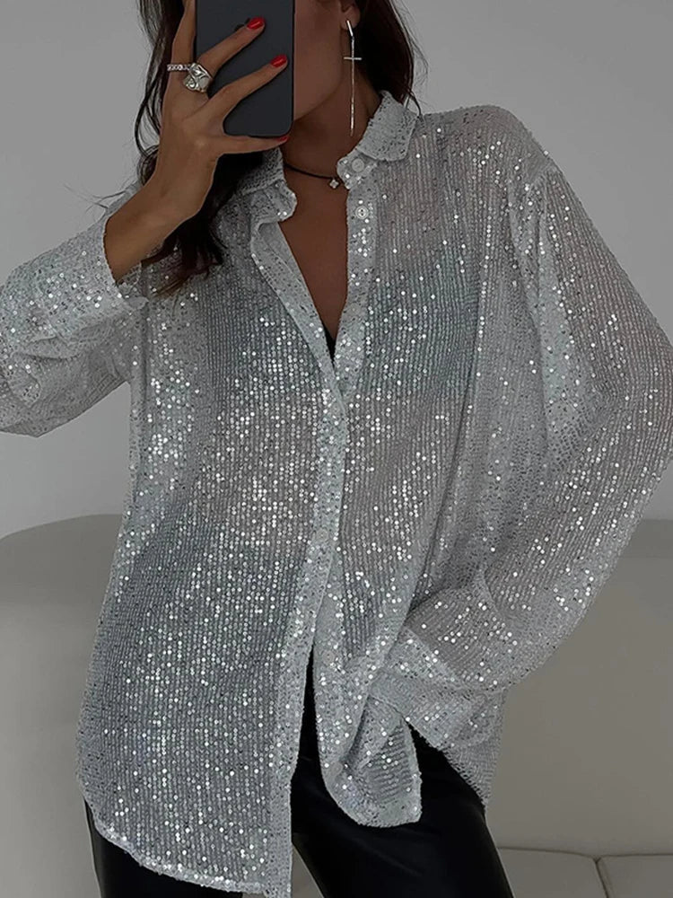 Sparkle long sleeve shirt with loose fit for women