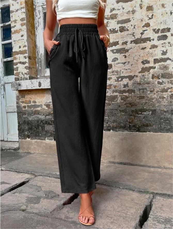 High Waist Wide Leg Elastic Waist Pants